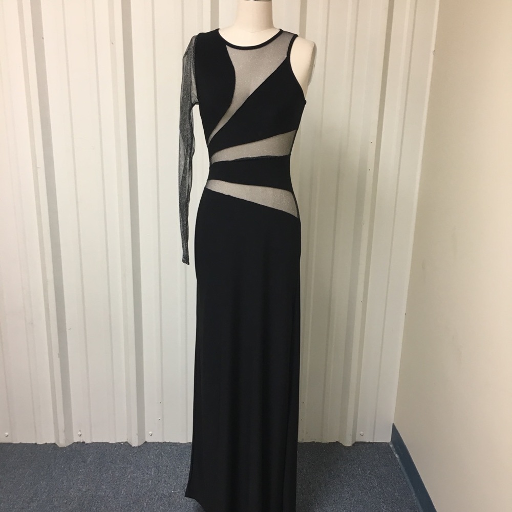 One sleeve black bodycon prom dress with cutouts
